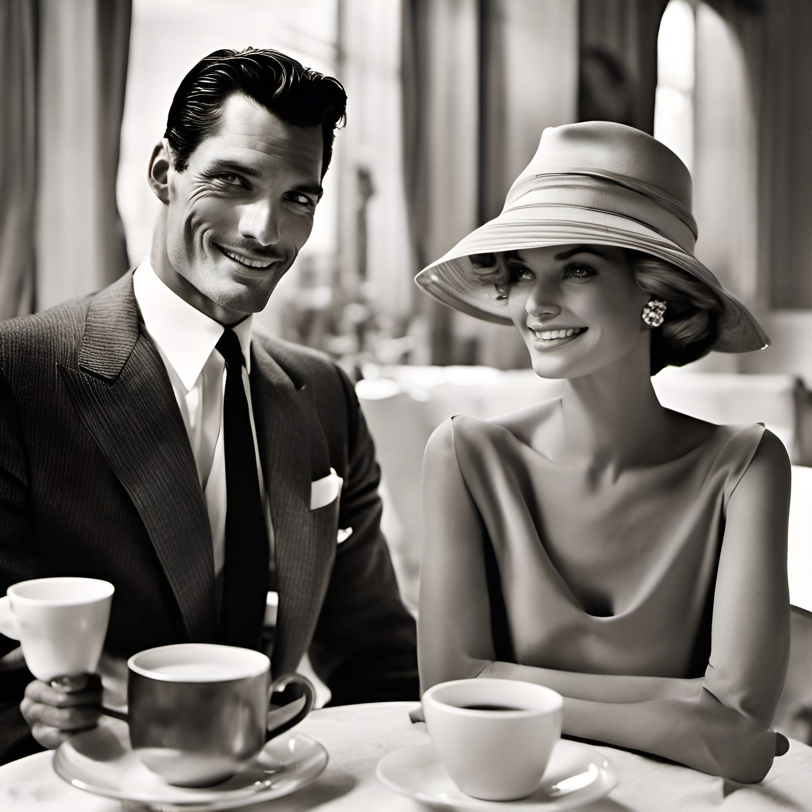 Romantic Cafe Scene in 1960s Style