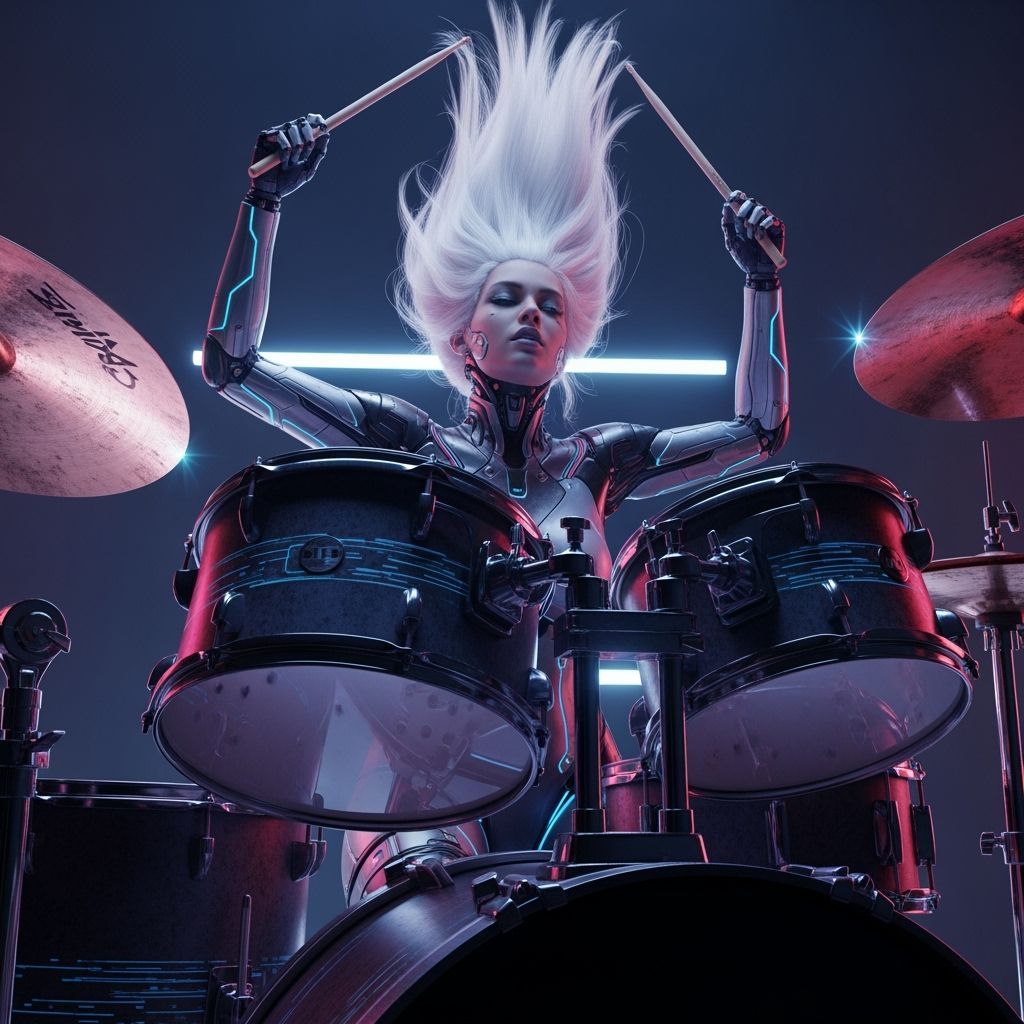 Cyberpunk Android Drummer in Motion