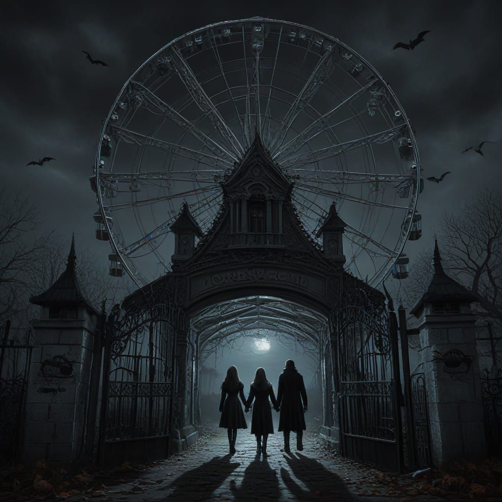 Scary Vampire Carnival with Ferris Wheel in Horror Style