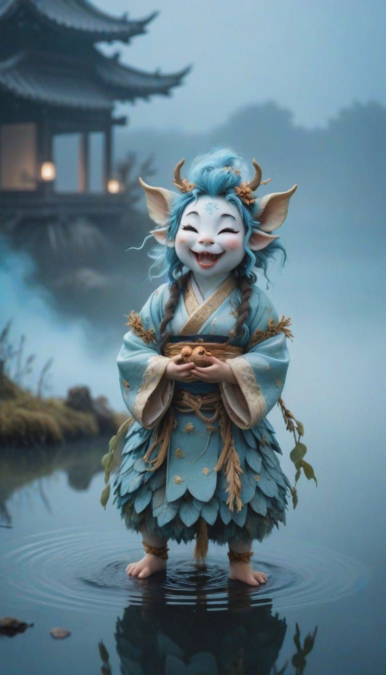 Whimsical Dryad Portrait in Traditional Japanese Attire