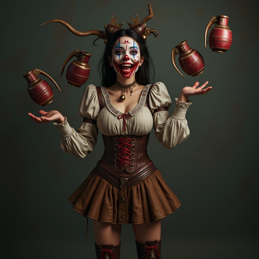 Dark Fairytale Princess Juggles Grenades in a Haunting Clown...
