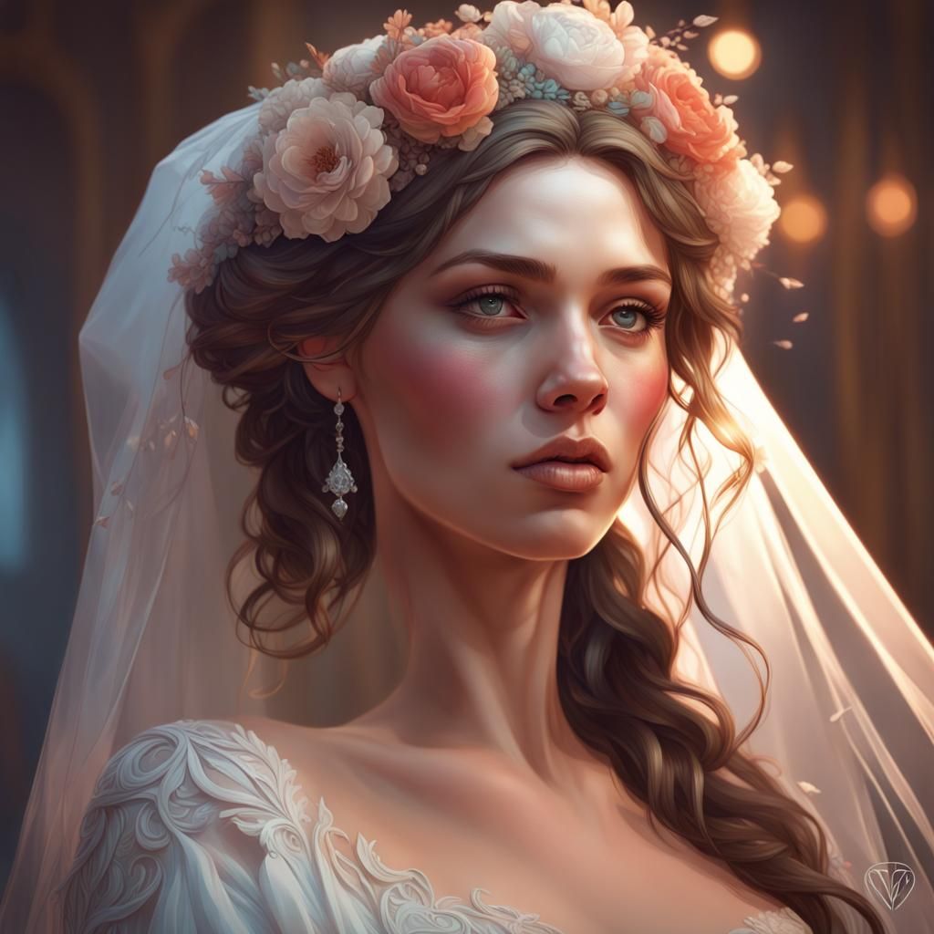 Bride Portrait in Hyperdetailed Art Nouveau Style