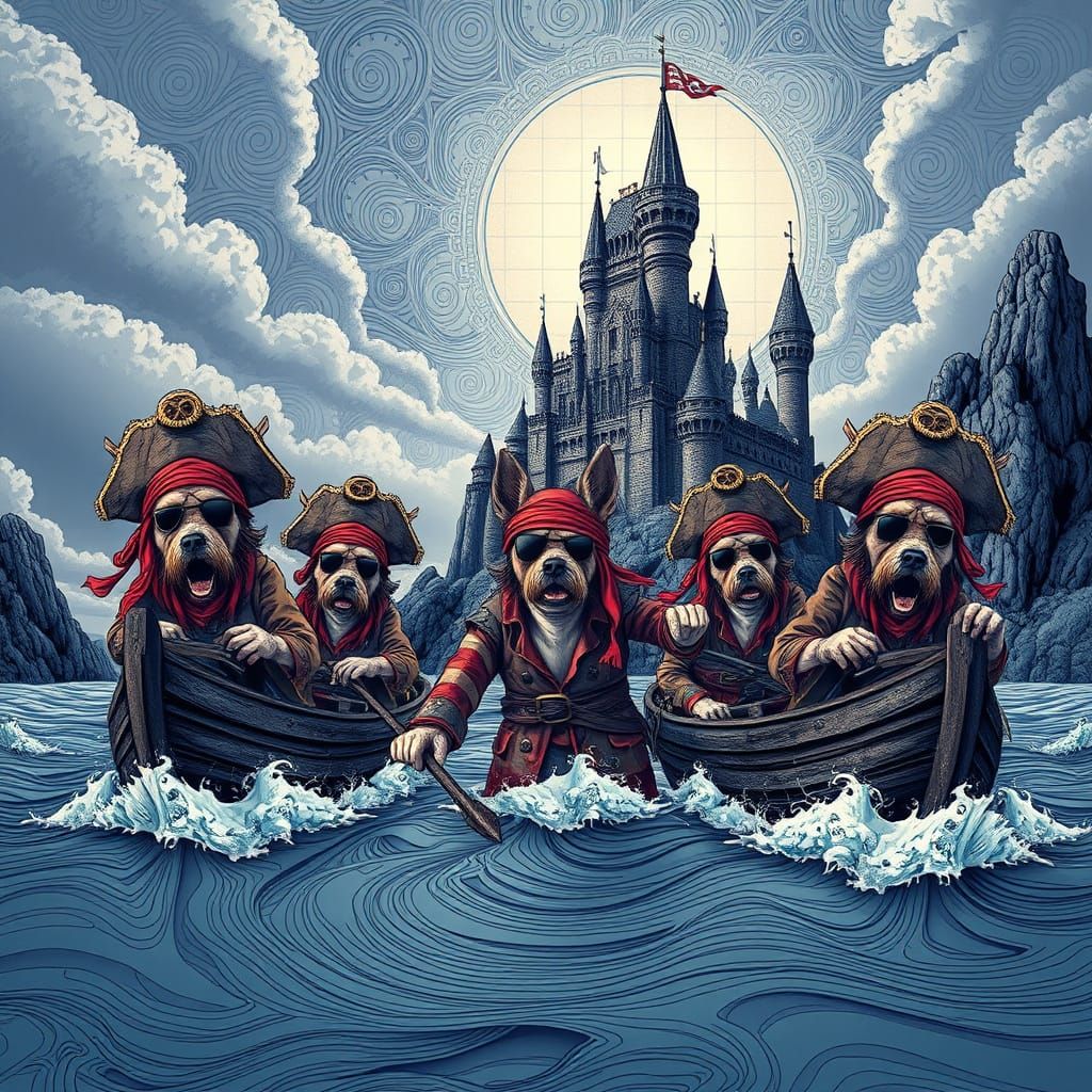 Flea Pirates Attack Doggy Fortress in Abstract Fractal Art