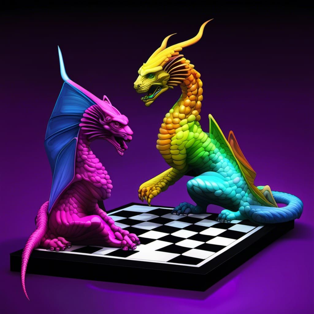 Photorealistic Sphinx and Dragon Chessboard in Dark Fantasy ...