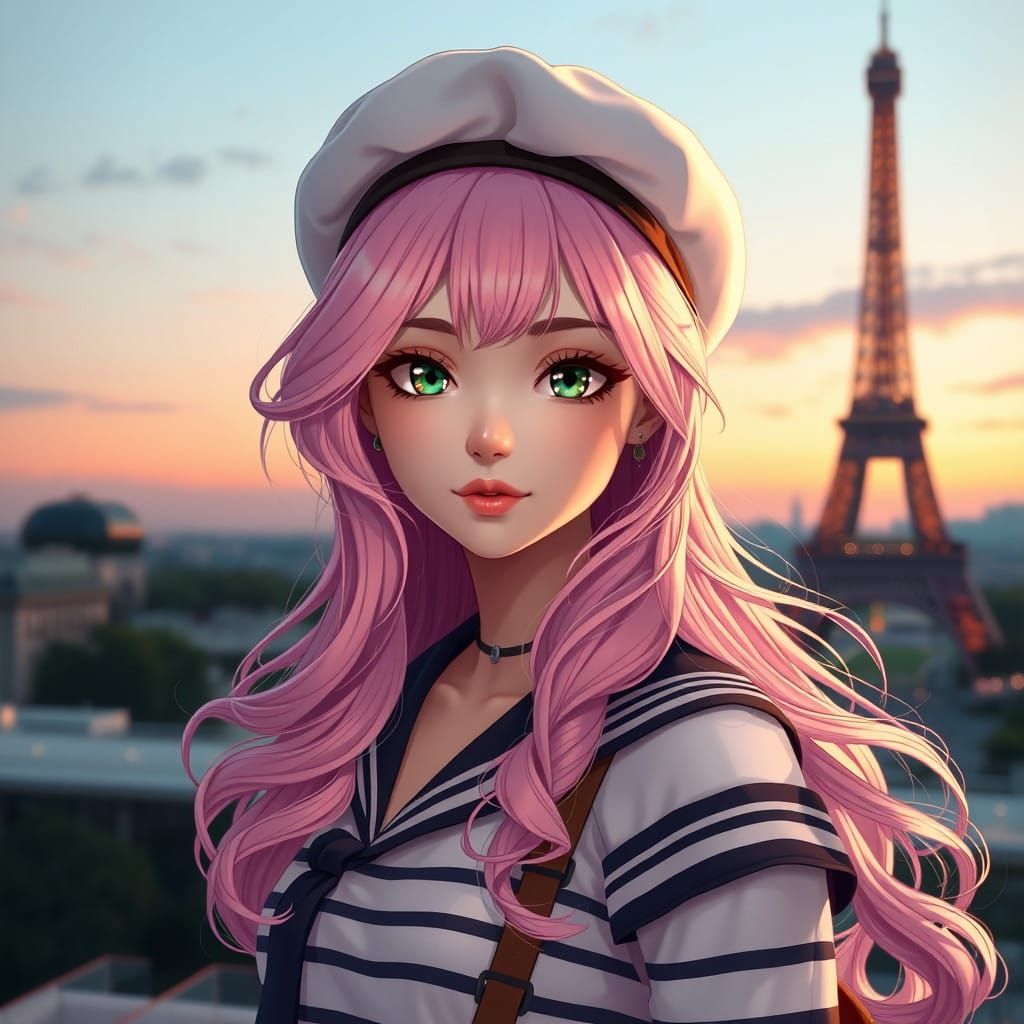 Anime Girl in Enchanted Parisian Evening