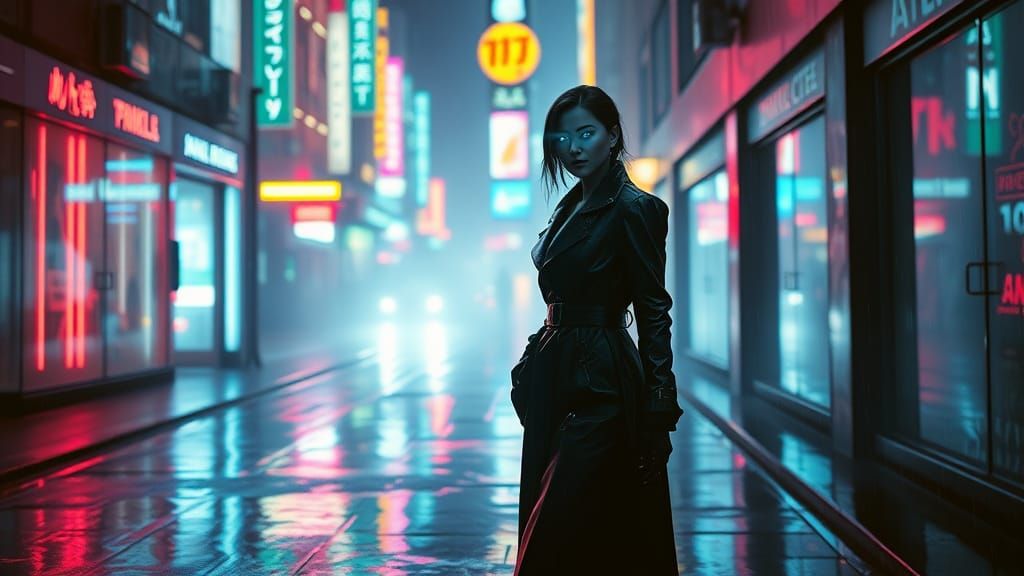 Cyberpunk Cyborg in Neon Alleyway