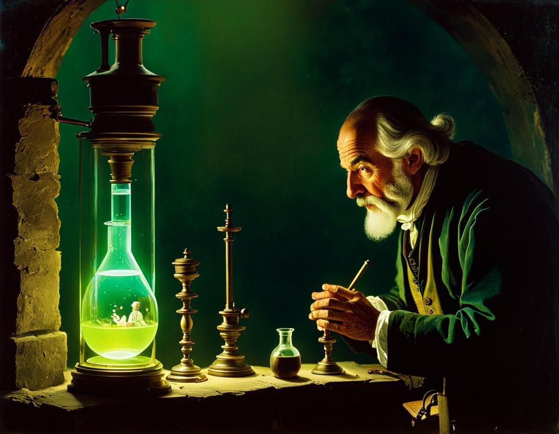 Alchemist Observes Homunculus in Flask, Spitzweg Style
