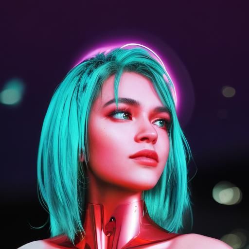 Biopunk Cyborg Fox Goddess in Neon Laboratory