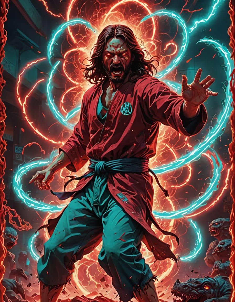 Jesus the kung fu demon destroyer (rage:1.3) death blows, (G...