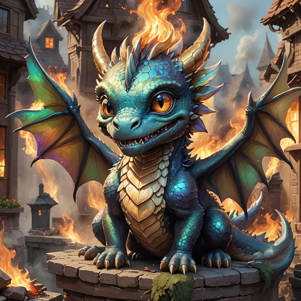 A baby chibi dragon accidentally causes wide spread destruct...