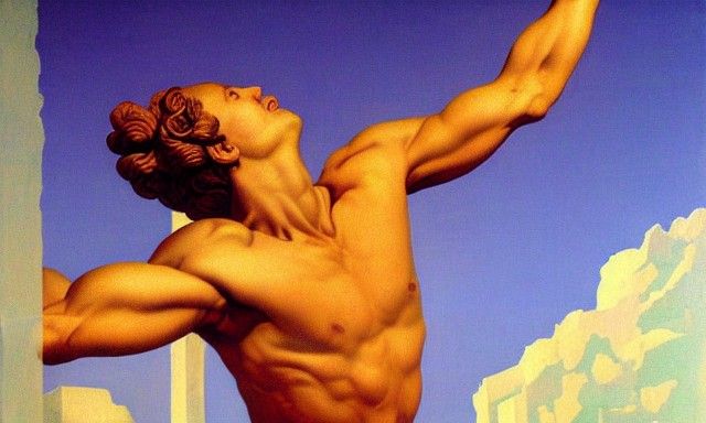 Noir Greek God in Surrealist Graphic Novel Style