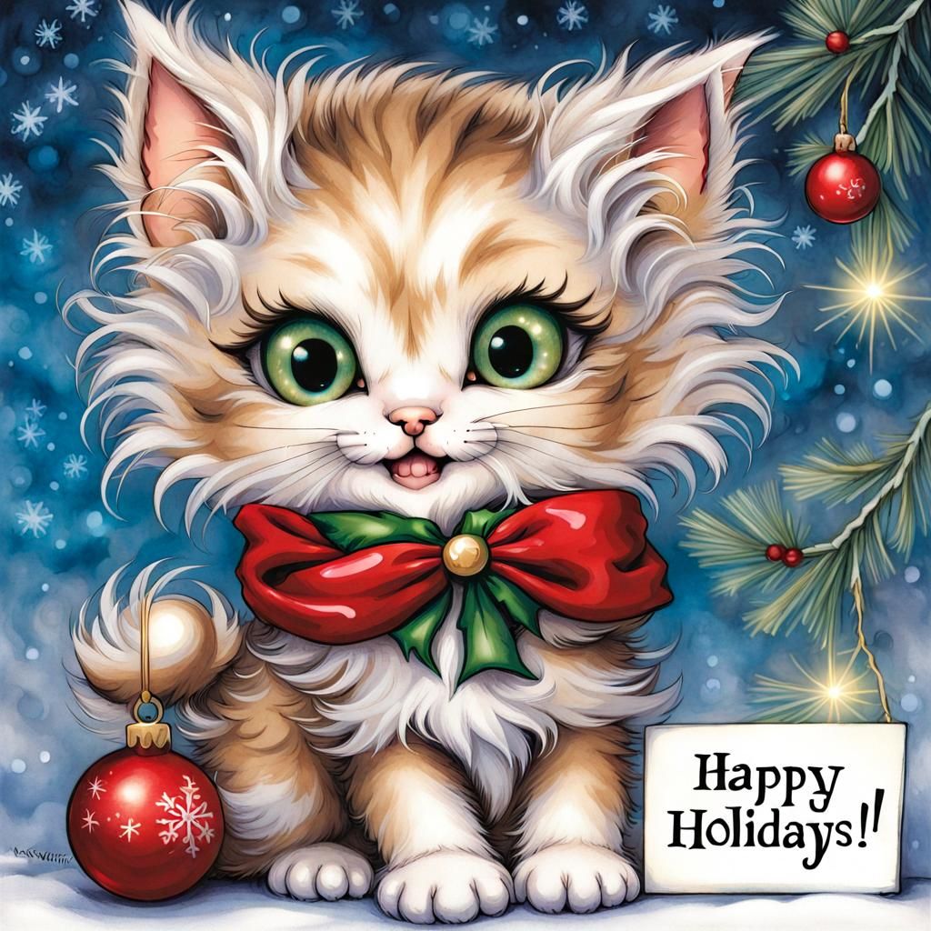 Festive Kitten Wishes Happy Holidays