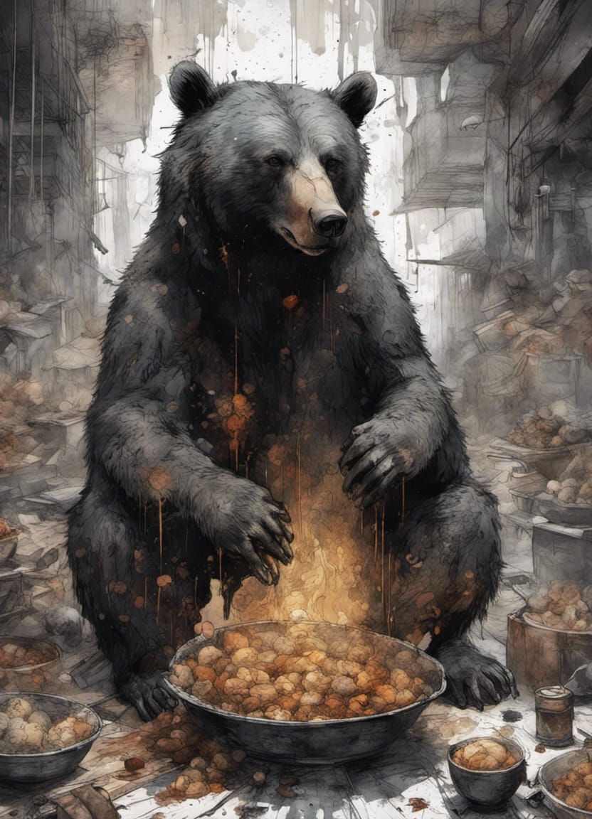 Sooty Bear Begging with a Depressed Expression