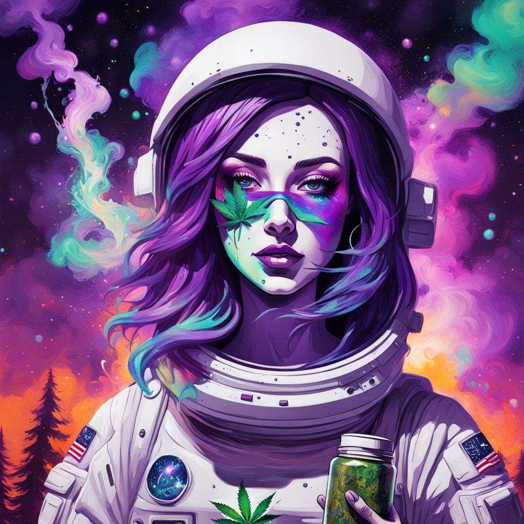Marijuana Girl in Space, Graffiti Art Style