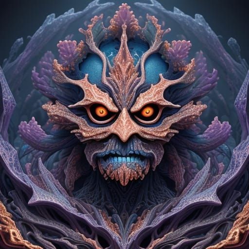 Surreal Fractal Face Art in Golden Hour Glow