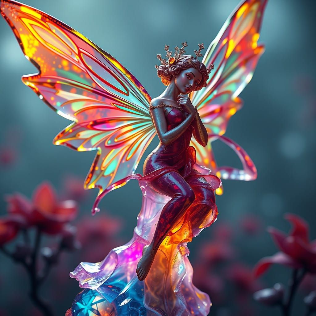 Glass Fairy Statue in Vibrant, Detailed Fantasy Art