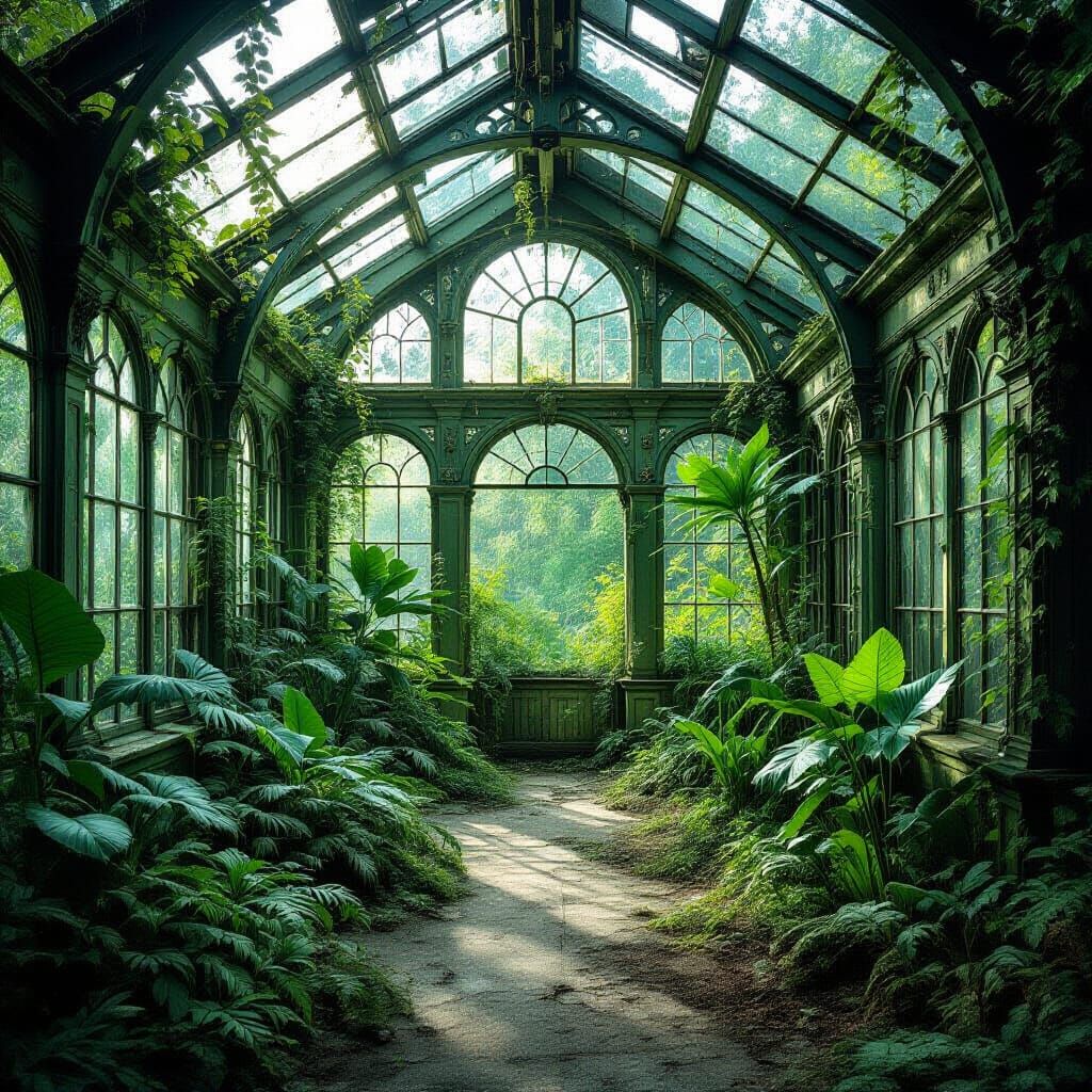 Abandoned Victorian Greenhouse with Mutated Plants and Cryst...