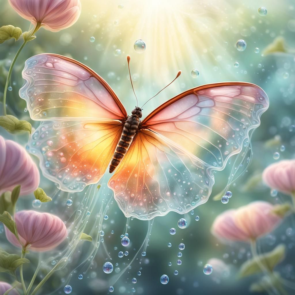Translucent Jelly Butterfly in a Pastel Garden