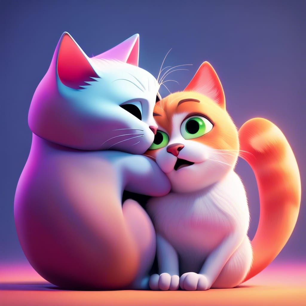 Cats in a Warm Embrace: 3D Digital Art