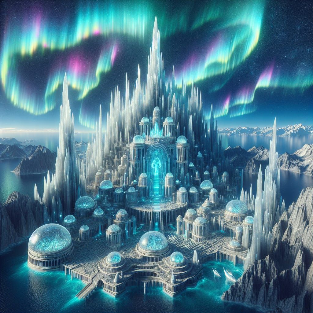 Atlantis Emerges: A Crystal City Under Aurora Skies