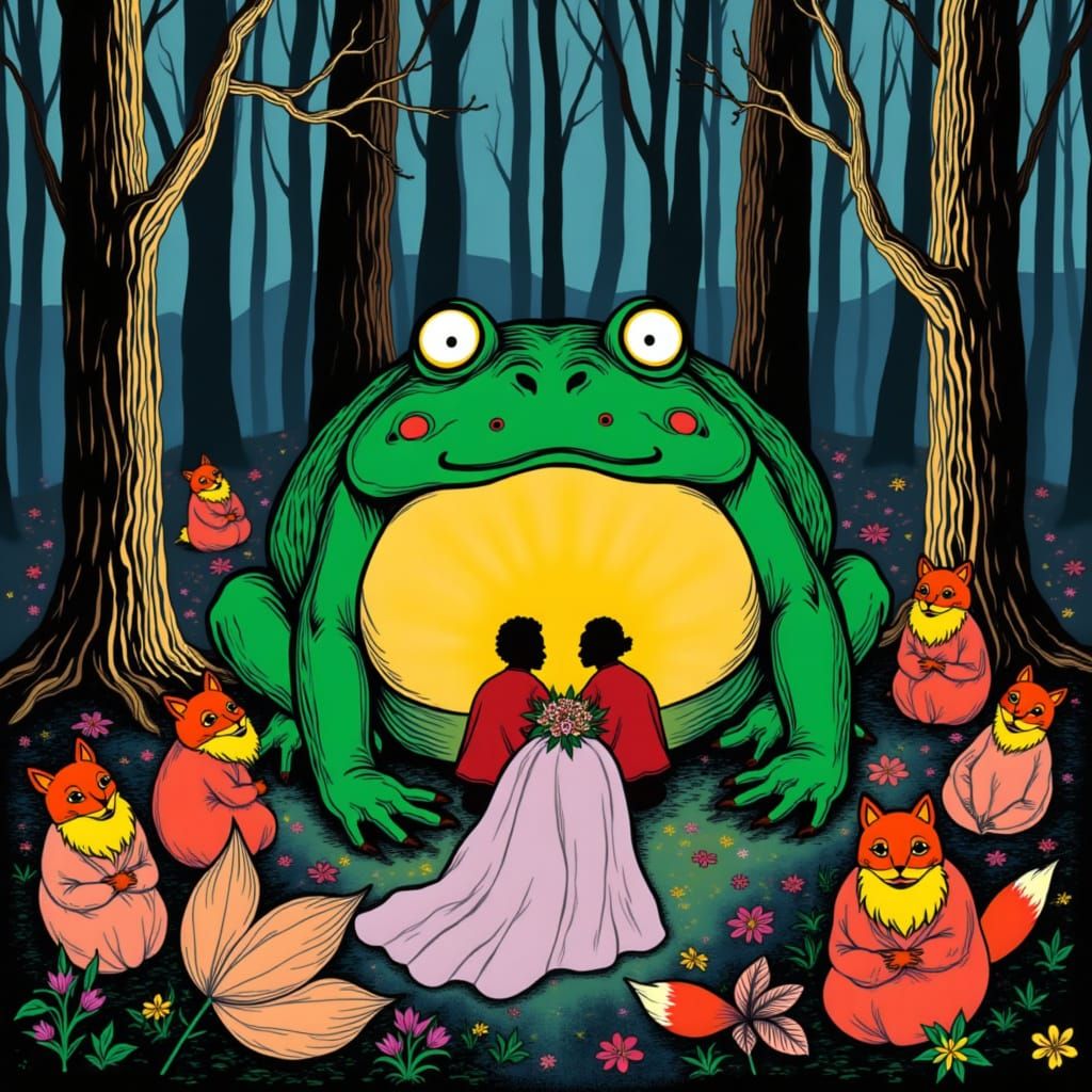 Giant Toad and Fox Bride in Matisse Style