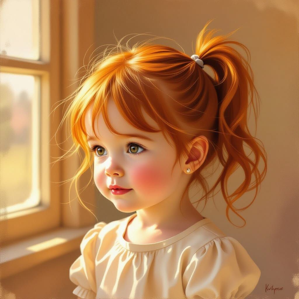 Sweet Ginger Haired Girl in Warm Sunlight