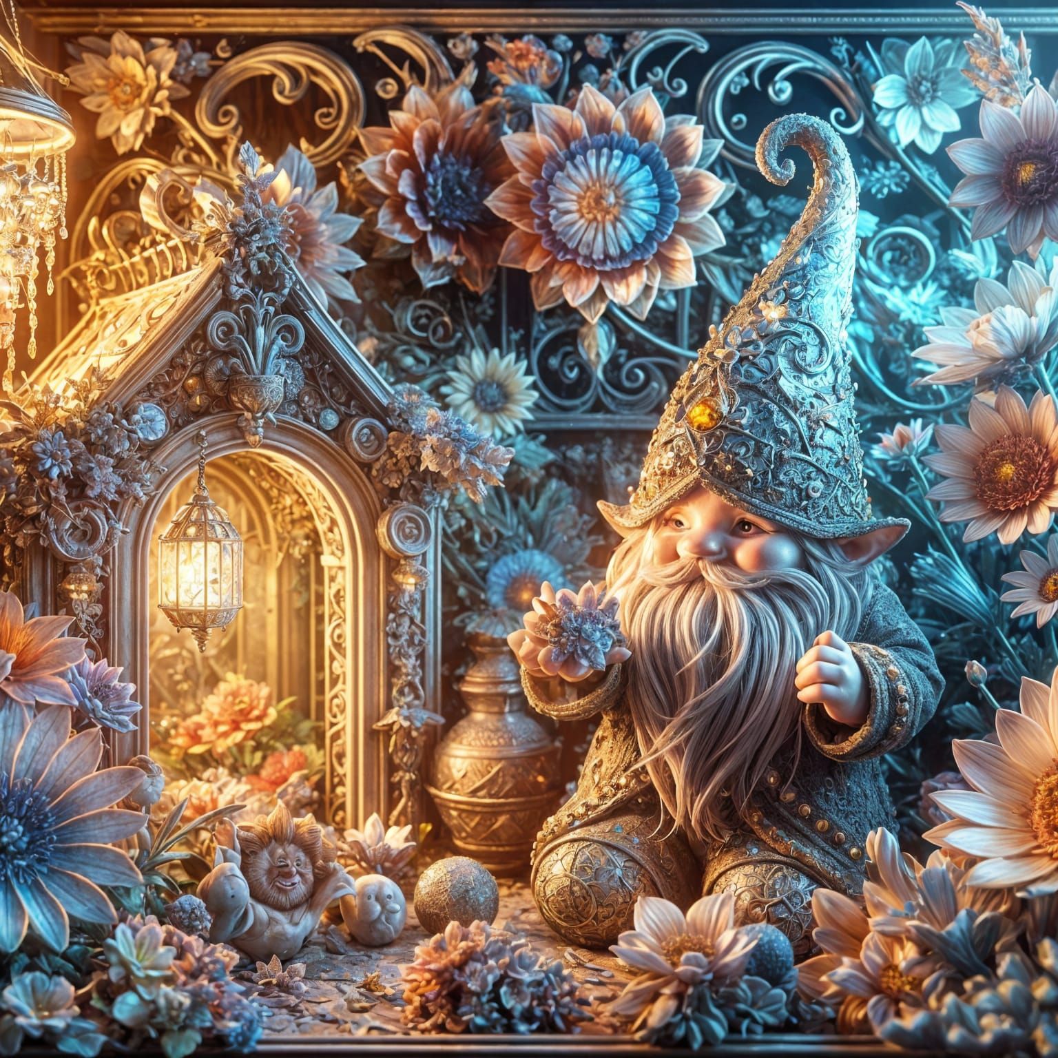Gnome in Magical Cottage: 3D Fantasy Image