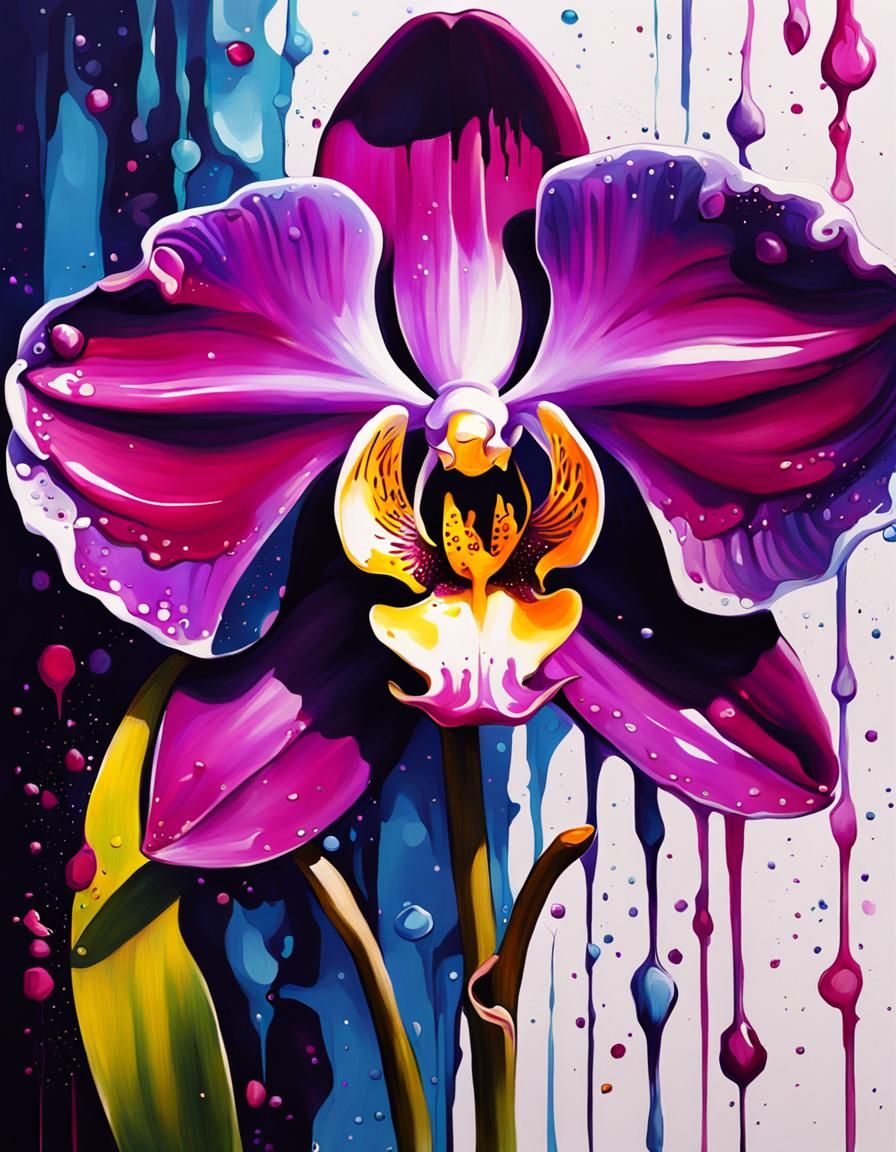 Orchid Flower in Klimt-Inspired Digital Art