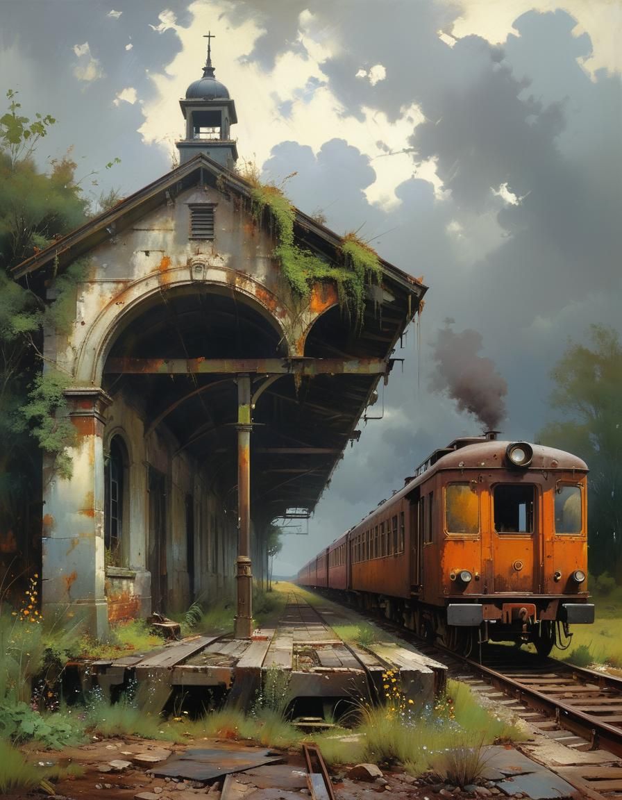 Abandoned Victorian Platform in Oil Painting Style