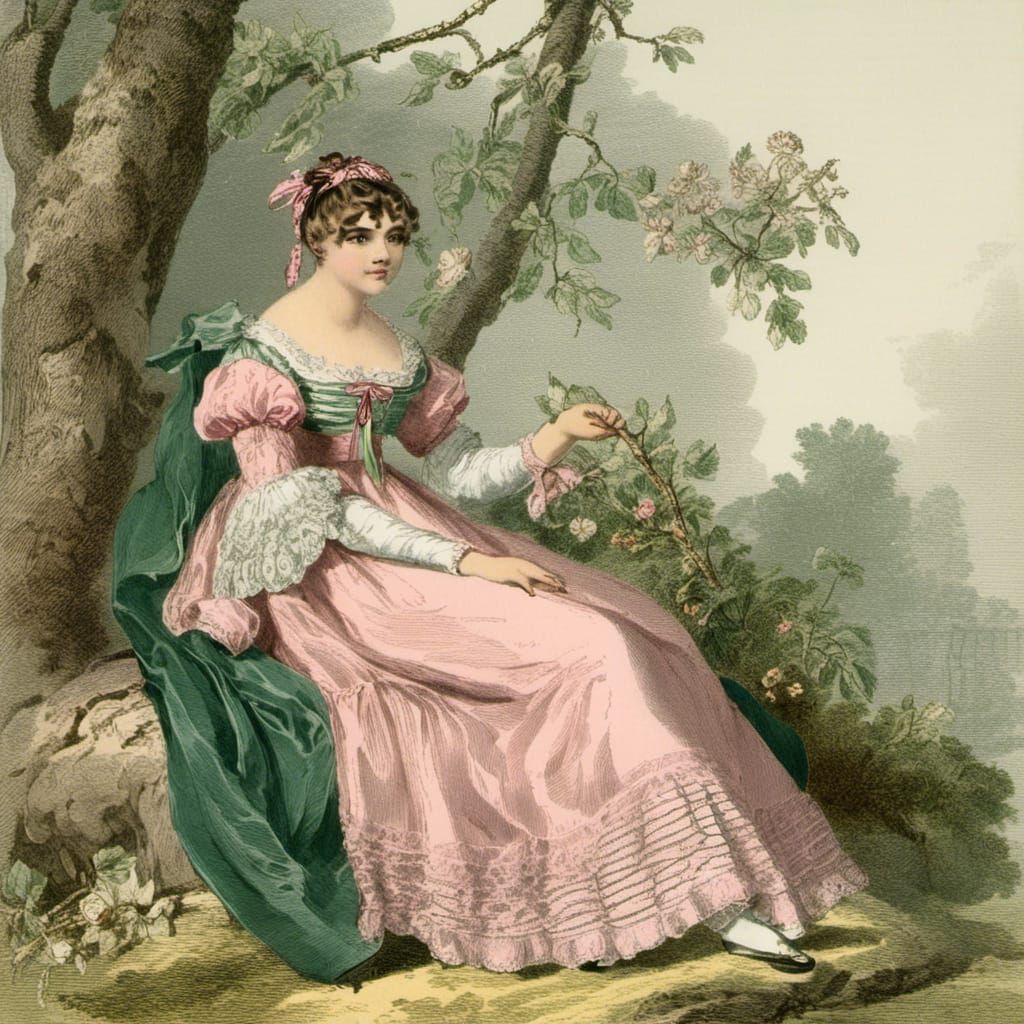Regency Era Beauty in Embroidered Gown