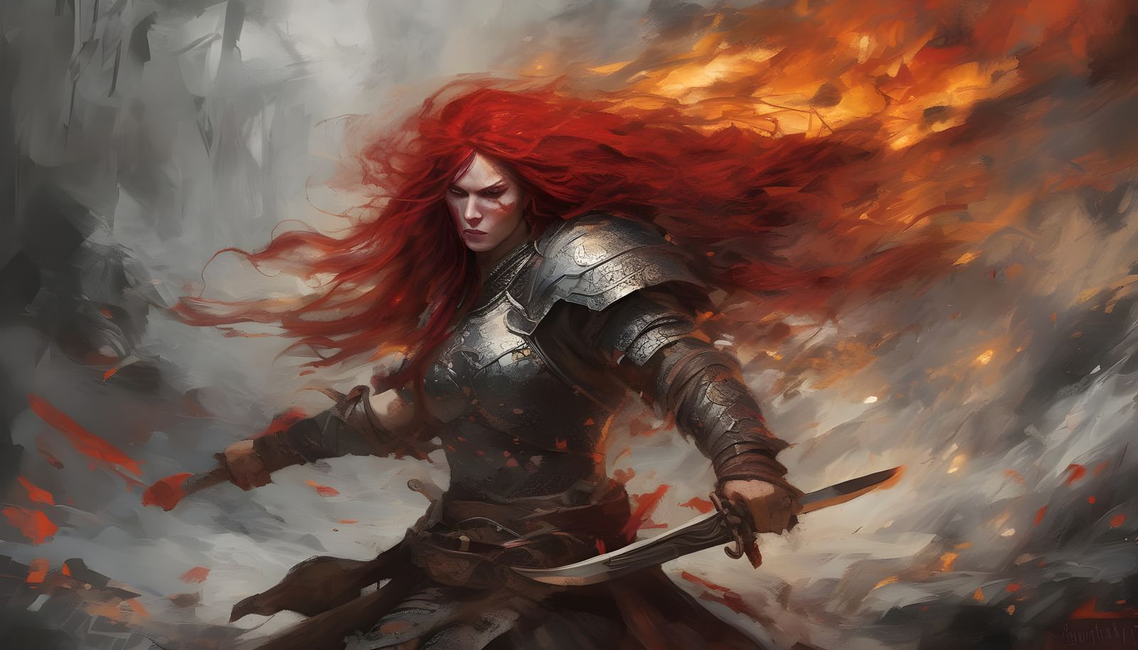 Chiaroscuro Warrior Queen in a Visceral Battle Scene