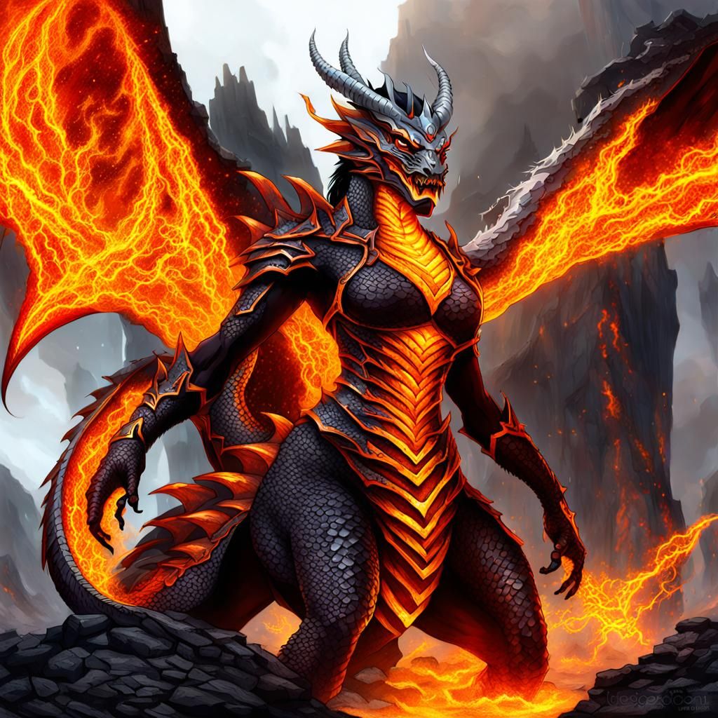Lava Dragon-Woman: A Fiery Fantasy Portrait