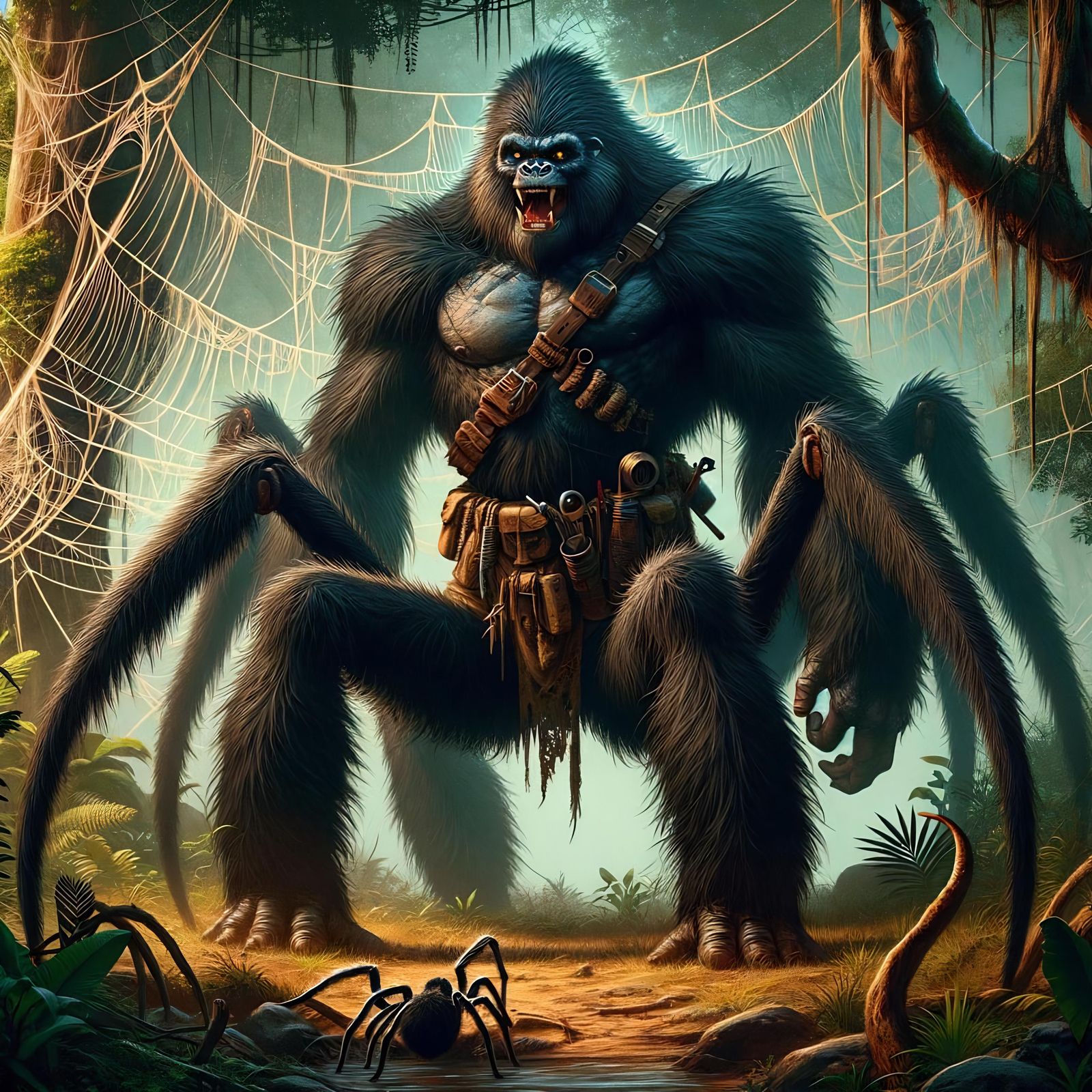 Lhosk: Gorilla-Spider Hybrid in Tropical Jungle