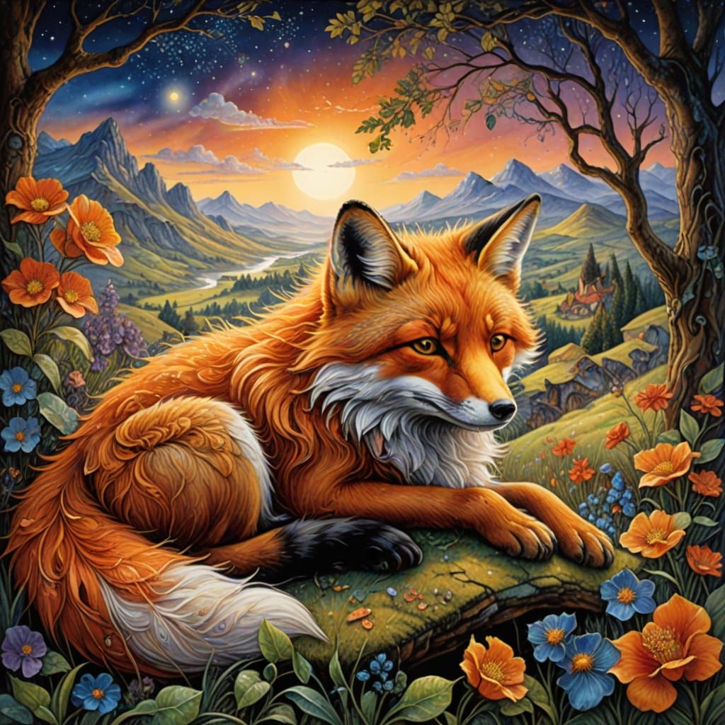 Sleepy fox scene Josephine Wall