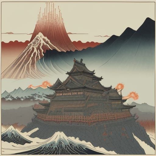Ukiyo-e Style Battle for Minas Tirith: Rohirrim vs. Goblins