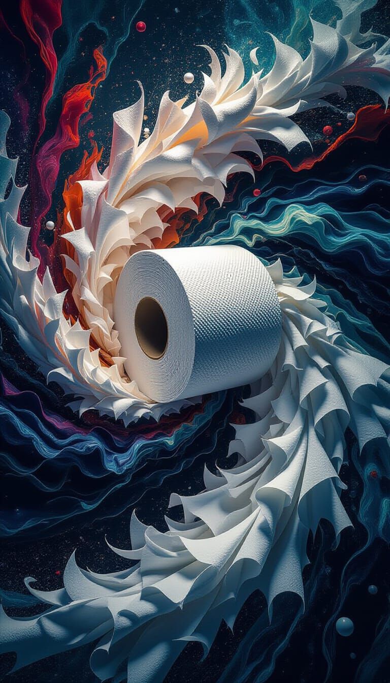 Toilet Paper Vortex in Surreal Cosmic Style