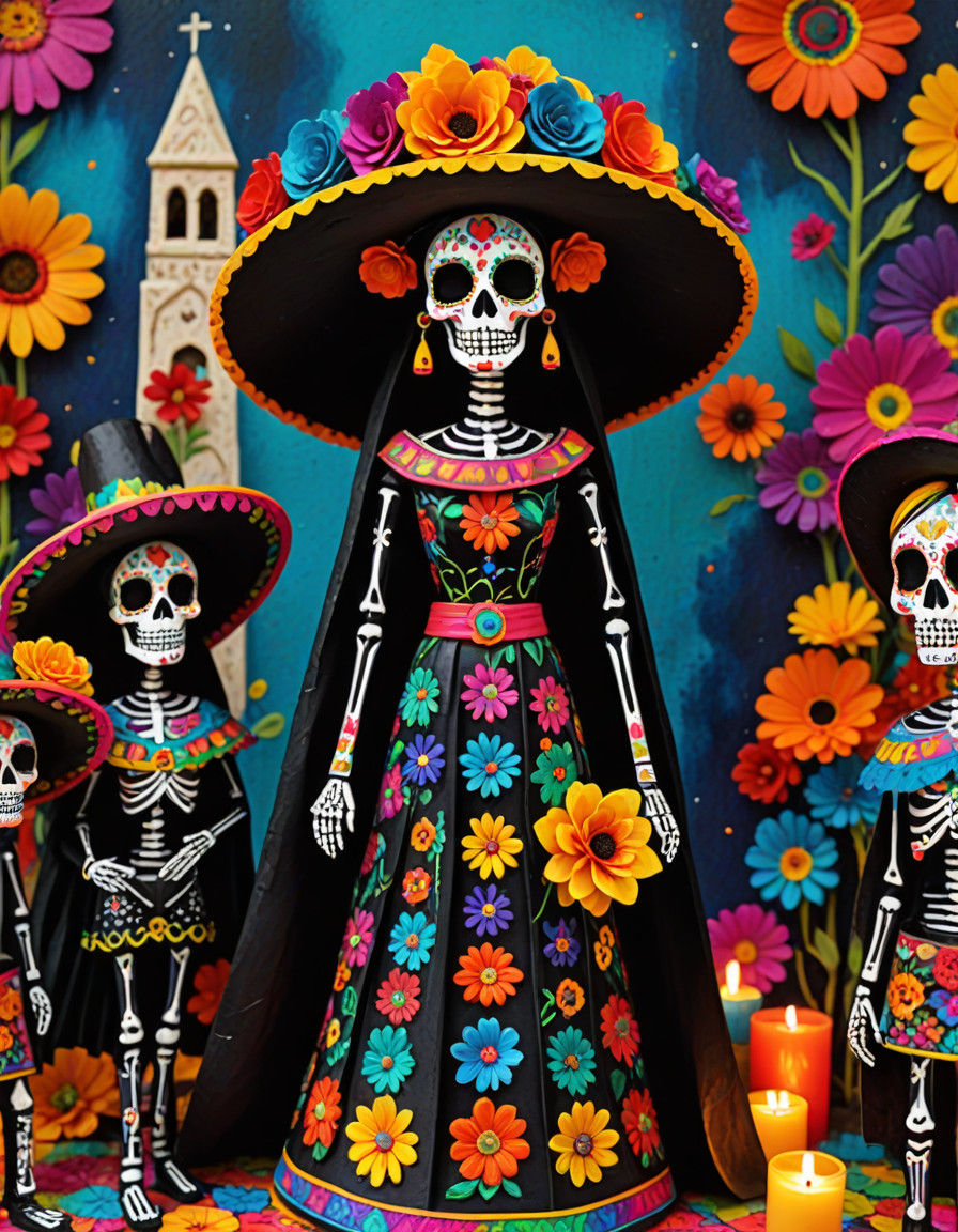 Santa Muerte and La Catrina in Traditional Mexican Day of th...
