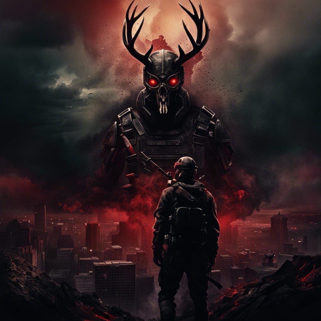 Soldier in Tactical Armor Amidst a Destroyed City