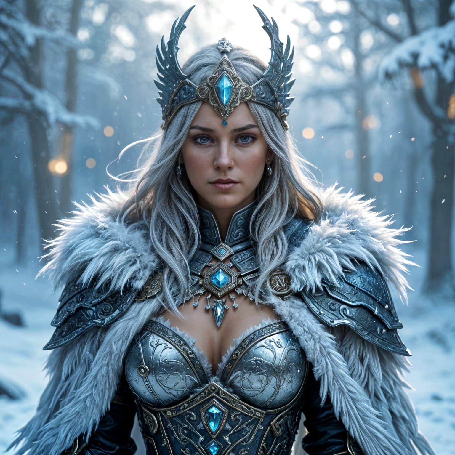 Slavic Armored Maiden Warrior in Hyperrealistic Dark Fantasy