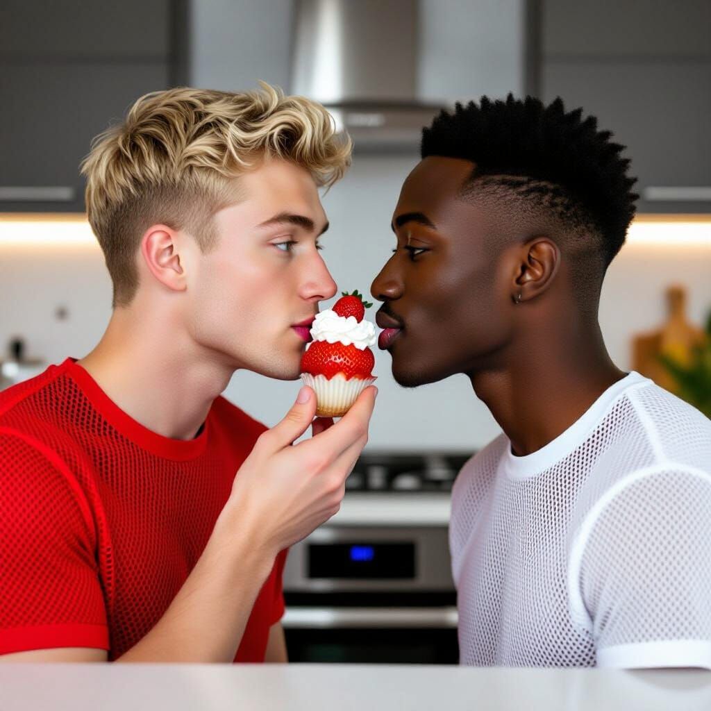 Intimate Moment: Sharing a Strawberry