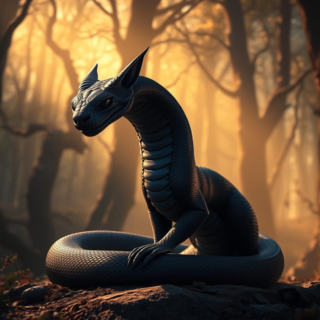 Majestic Cobra Cat Hybrid in Ancient Forest