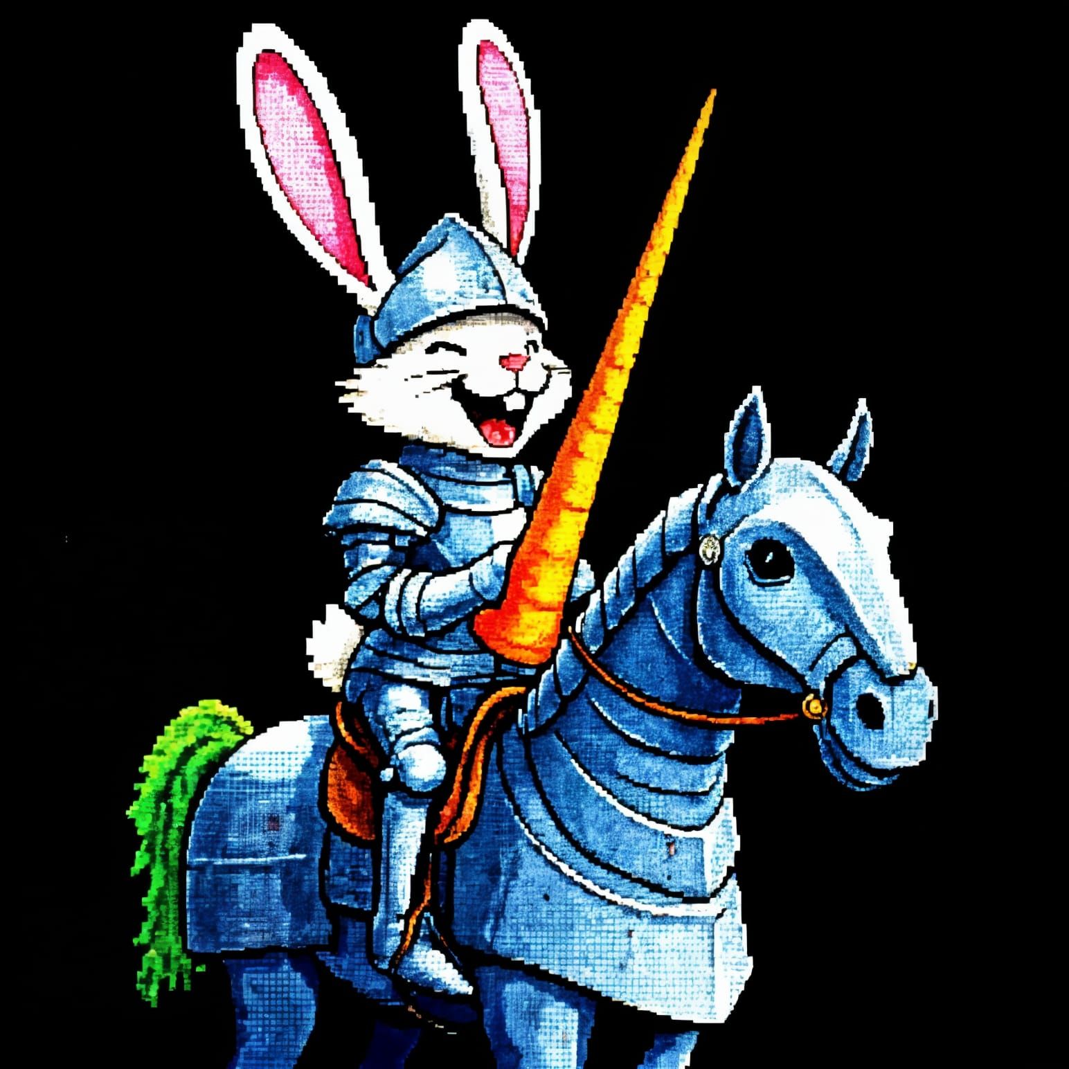 Pixelated Rabbit Jousting Icon in Armor