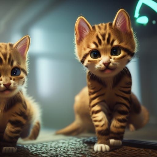 Kittens in 3D Game Cinematic Style