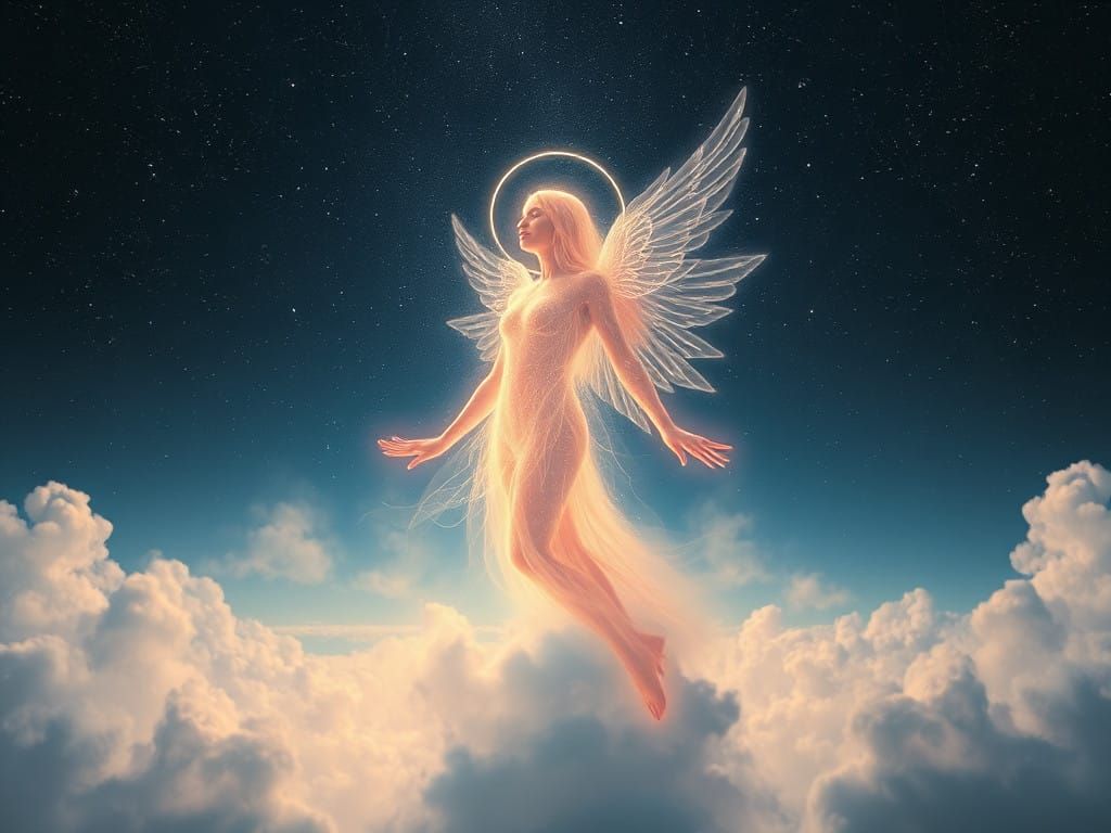 Ethereal Celestial Being in Luminous Misty Realm