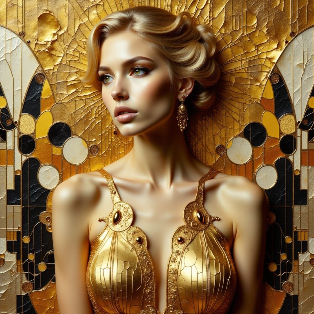 Opulent Gold Art Deco Woman in Digital Matte Painting