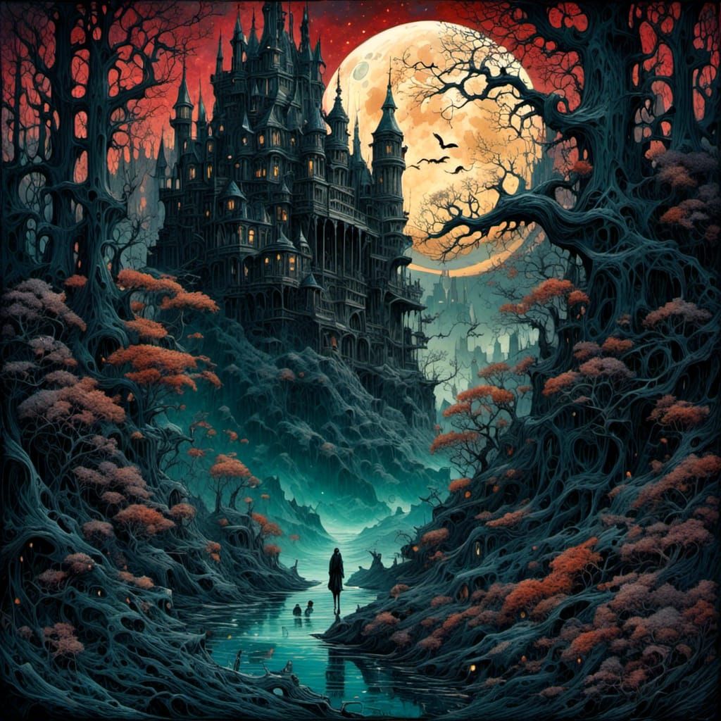 Gothic Art: Poisonous Lover in Dystopian Moonscape