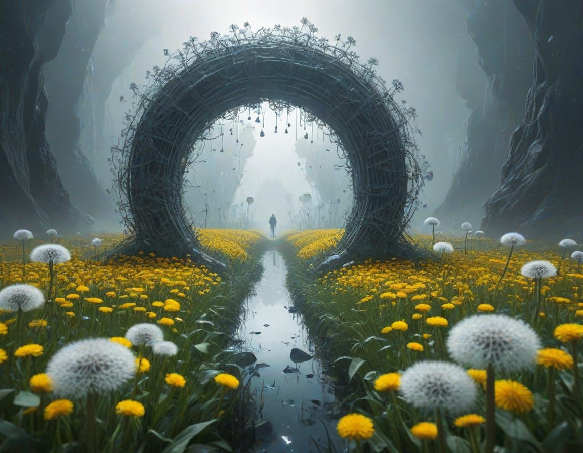 Crystal Portal to Alien World in Ethereal Cubism