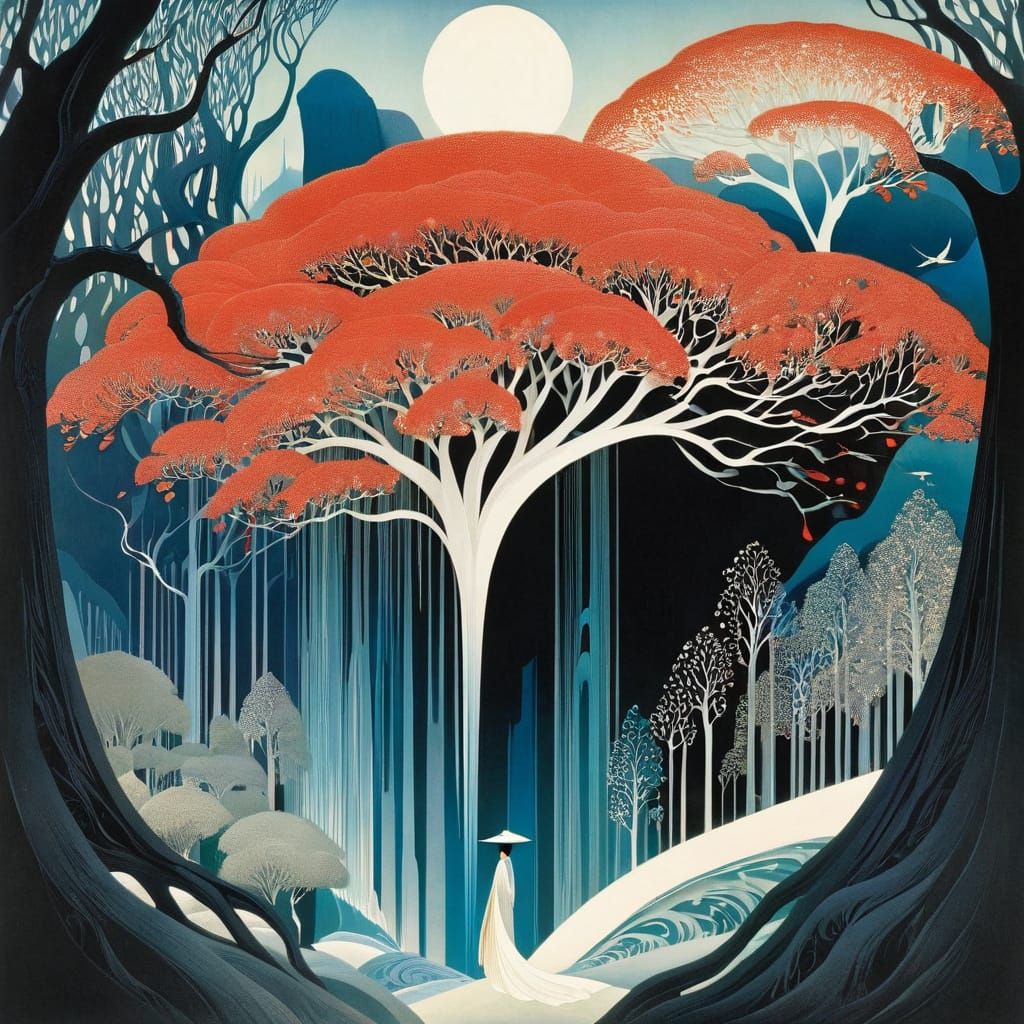 Surreal Floral Papercut Illustration in Art Nouveau Style