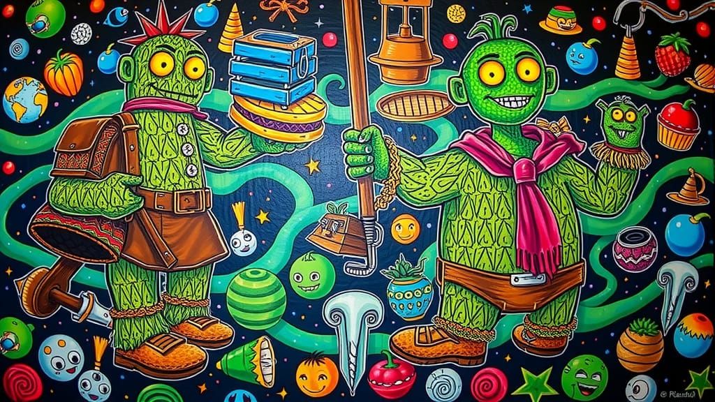 Surreal Plowman from a Fanciful Green Planet