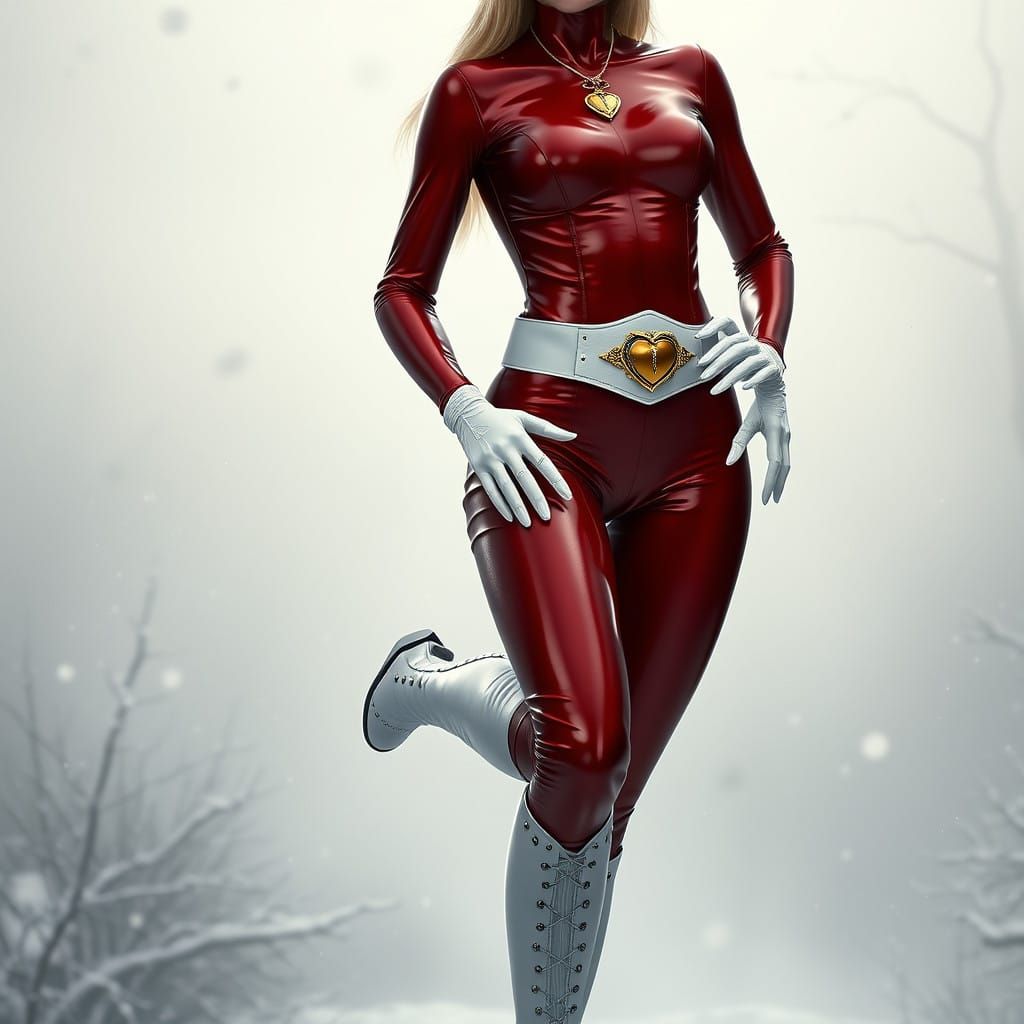 Seductive Dark Red Latex Goddess in Winter Wonderland
